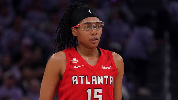 Oct 19, 2026; San Francisco, California, USA; Atlanta Dream guard Allisha Gray (15) waits for play to resume against the Golden State Valkyries in the fourth quarter in game two of the 2026 WNBA Finals at Chase Center. Mandatory Credit: David Gonzales-Imagn Images