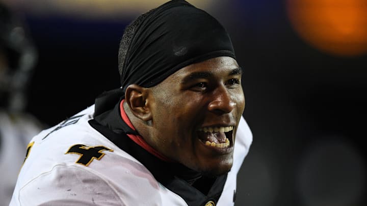 Missouri Tigers linebacker Brandon Lee (4) celebrates Missouri Tigers linebacker Brandon Lee (4) celebrates