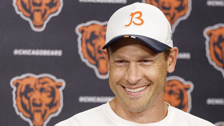 Jul 24, 2025; Lake Forest, IL, USA; Chicago Bears head coach Ben Johnson speaks during training camp at Halas Hall. Mandatory Credit: Kamil Krzaczynski-Imagn Images Jul 24, 2025; Lake Forest, IL, USA; Chicago Bears head coach Ben Johnson speaks during training camp at Halas Hall. Mandatory Credit: Kamil Krzaczynski-Imagn Images