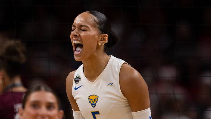 Dec 18, 2025; Kansas City, MO, USA; Pittsburgh Panthers right-side hitter Olivia Babcock (5) celebrates in a 2025 NCAA Women’s Volleyball Championship semifinal match at T-Mobile Center. Mandatory Credit: Kylie Graham-Imagn Images Dec 18, 2025; Kansas City, MO, USA; Pittsburgh Panthers right-side hitter Olivia Babcock (5) celebrates in a 2025 NCAA Women’s Volleyball Championship semifinal match at T-Mobile Center. Mandatory Credit: Kylie Graham-Imagn Images