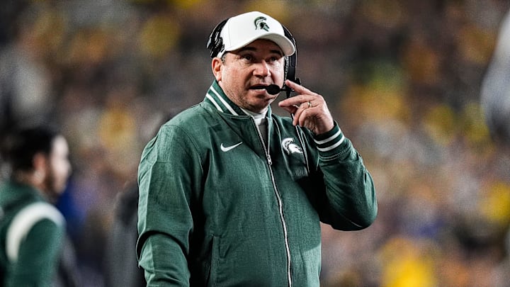 Michigan State head coach Jonathan Smith watches a play against Michigan during the first half at Michigan Stadium in Ann Arbor on Saturday, Oct. 26, 2024. Michigan State head coach Jonathan Smith watches a play against Michigan during the first half at Michigan Stadium in Ann Arbor on Saturday, Oct. 26, 2024.