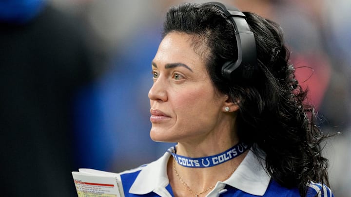Indianapolis Colts vice chair/owner Carlie Irsay-Gordon walks the sideline Sunday, Jan. 8, 2023, during a game against the Houston Texans at Lucas Oil Stadium in Indianapolis. Indianapolis Colts vice chair/owner Carlie Irsay-Gordon walks the sideline Sunday, Jan. 8, 2023, during a game against the Houston Texans at Lucas Oil Stadium in Indianapolis.