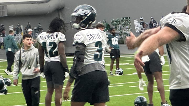 Eagles edge rusher Nolan Smith at an OTA practice earlier this spring.