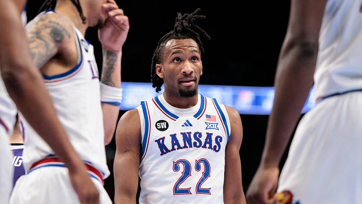 Mar 12, 2026; Kansas City, MO, USA; Kansas Jayhawks guard Darryn Peterson (22) during a break in play during the second half against the TCU Horned Frogs at T-Mobile Center. Mandatory Credit: William Purnell-Imagn Images Mar 12, 2026; Kansas City, MO, USA; Kansas Jayhawks guard Darryn Peterson (22) during a break in play during the second half against the TCU Horned Frogs at T-Mobile Center. Mandatory Credit: William Purnell-Imagn Images
