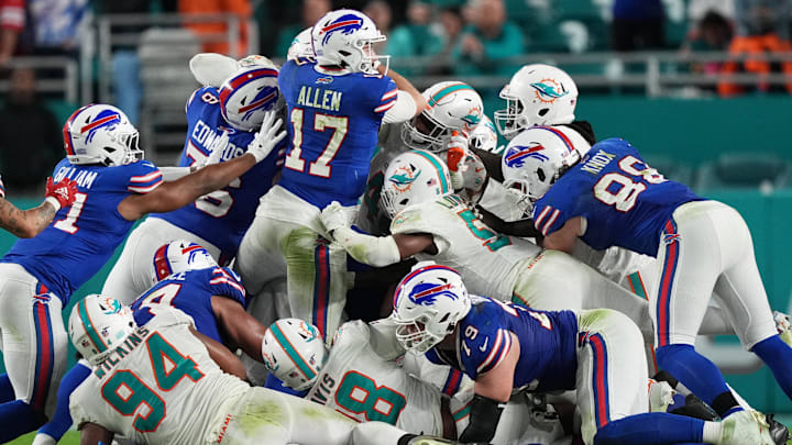 Jan 7, 2024; Miami Gardens, Florida, USA;  Buffalo Bills quarterback Josh Allen (17)