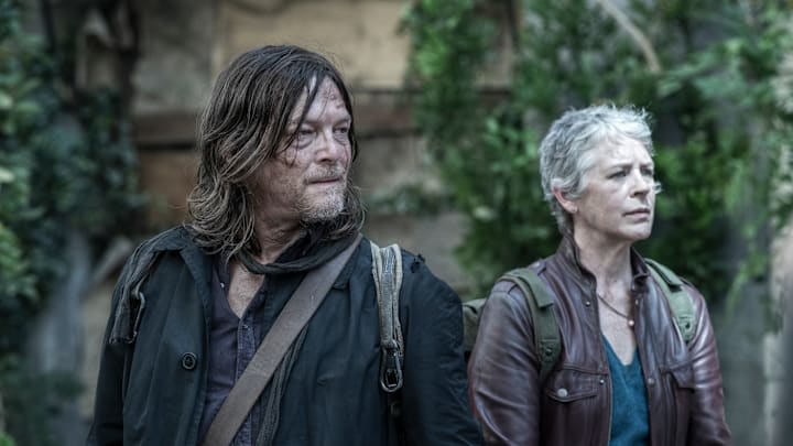 Norman Reedus as Daryl Dixon, Melissa McBride as Carol Peletier - The Walking Dead: Daryl Dixon _ Season 3 - Photo Credit: Manuel Fernandez-Valdes/AMC