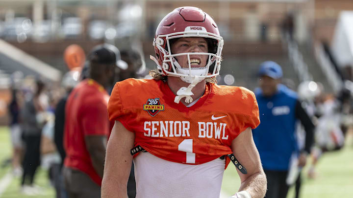 American team wide receiver Isaac TeSlaa of Arkansas (1). American team wide receiver Isaac TeSlaa of Arkansas (1).