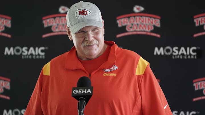Kansas City Chiefs head coach Andy Reid speaks to the media after training camp at Missouri Western University. 