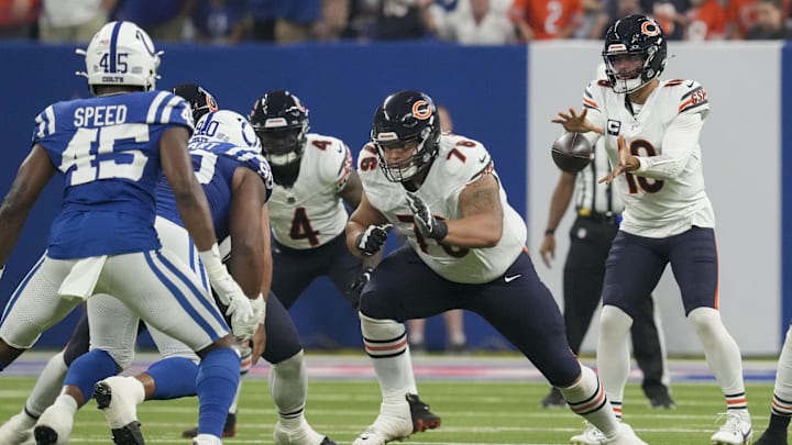 Caleb Williams awaits a snap in Sunday's 21-16 Bears loss at Indianapolis to the Colts. Caleb Williams awaits a snap in Sunday's 21-16 Bears loss at Indianapolis to the Colts.