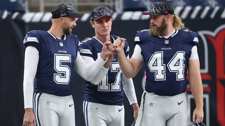 Dallas Cowboys punter Bryan Anger, kicker Brandon Aubrey and long snapper Trent Sieg before the game against the Houston Texans.