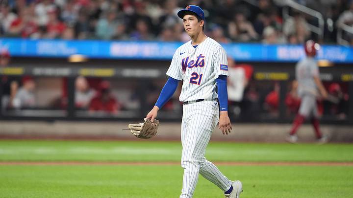 May 27, 2026; New York City, New York, USA; New York Mets pitcher Jonah Tong (21) walks to the dugout after being taken out of the game against the Cincinnati Reds during the fifth inning at Citi Field. Mandatory Credit: Gregory Fisher-Imagn Images