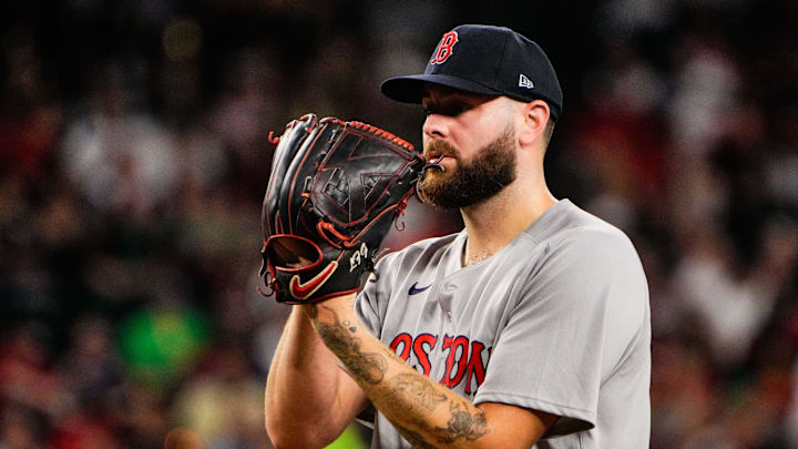 Sep 6, 2025; Phoenix, Arizona, USA;  Boston Red Sox pitcher Lucas Giolito (54) pitches against the Arizona Diamondbacks during the third inning at Chase Field. Mandatory Credit: Arianna Grainey-Imagn Images