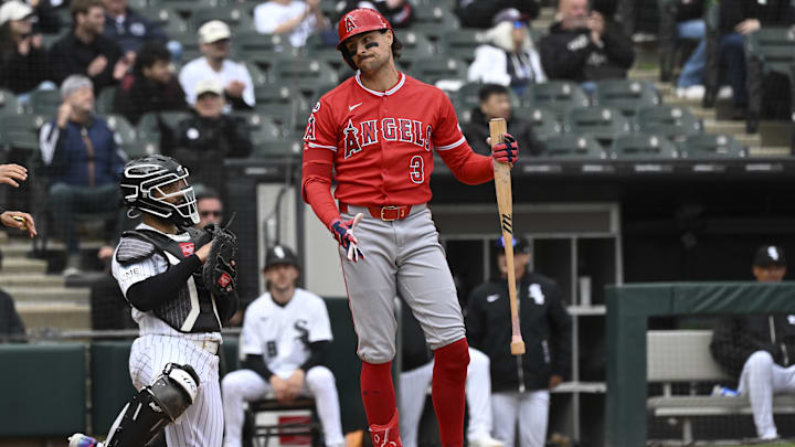 Apr 29, 2026; Chicago, Illinois, USA; Los Angeles Angels left fielder Josh Lowe (3) after striking out during the tenth inning against the Chicago White Sox at Rate Field. Mandatory Credit: Matt Marton-Imagn Images Apr 29, 2026; Chicago, Illinois, USA; Los Angeles Angels left fielder Josh Lowe (3) after striking out during the tenth inning against the Chicago White Sox at Rate Field. Mandatory Credit: Matt Marton-Imagn Images