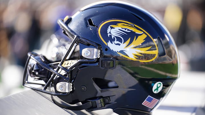 Oct 7, 2023; Columbia, Missouri, USA; A general view of a Missouri Tigers helmet against the LSU Tigers prior to a game at Faurot Field at Memorial Stadium. Mandatory Credit: Denny Medley-Imagn Images