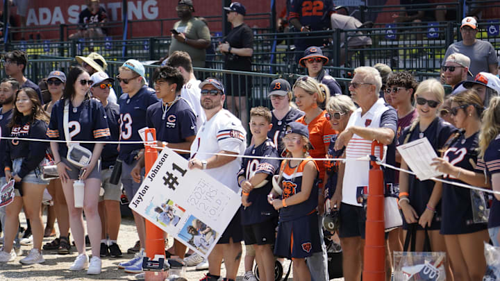 Bears fans congregate at the edge of the field for autographs after training camp practice at Halas Hall. The first Bears practice is Aug. 23 this year.