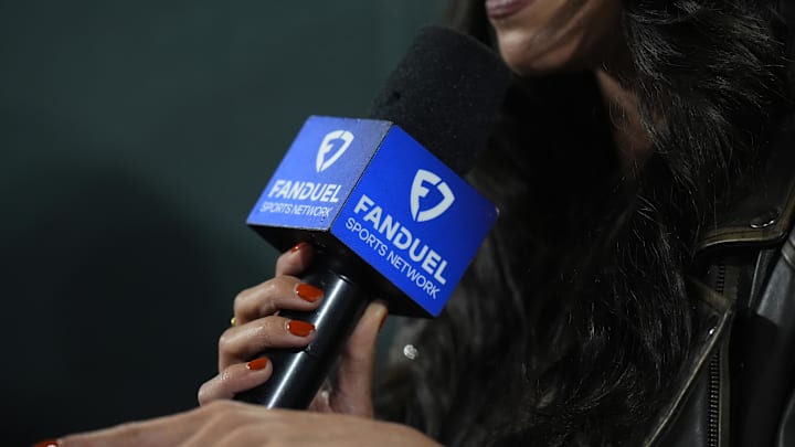 Sep 17, 2025; Denver, Colorado, USA; General view of a Fanduel microphone jacket.  Mandatory Credit: Ron Chenoy-Imagn Images