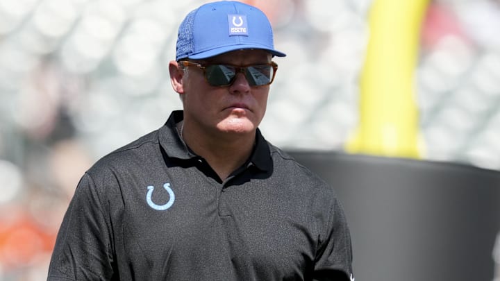 Aug 23, 2025; Cincinnati, Ohio, USA; Indianapolis Colts general manager Chris Ballard leaves the field in the game against the Cincinnati Bengals at Paycor Stadium. Mandatory Credit: Christine Tannous-USAToday Network via Imagn Images