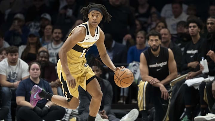 Nov 19, 2025; Minneapolis, Minnesota, USA: Washington Wizards guard Tre Johnson (12) dribbles the ball against the Minnesota Timberwolves in the second half at Target Center. Mandatory Credit: Jesse Johnson-Imagn Images Nov 19, 2025; Minneapolis, Minnesota, USA: Washington Wizards guard Tre Johnson (12) dribbles the ball against the Minnesota Timberwolves in the second half at Target Center. Mandatory Credit: Jesse Johnson-Imagn Images