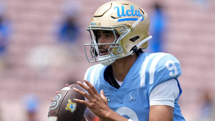May 2, 2026; Pasadena, CA, USA; UCLA Bruins quarterback Nico Iamaleava (9) throws the ball during the spring game at Rose Bowl. Mandatory Credit: Kirby Lee-Imagn Images May 2, 2026; Pasadena, CA, USA; UCLA Bruins quarterback Nico Iamaleava (9) throws the ball during the spring game at Rose Bowl. Mandatory Credit: Kirby Lee-Imagn Images