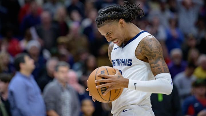 Dec 19, 2023; New Orleans, Louisiana, USA; Memphis Grizzlies guard Ja Morant (12) celebrates a score