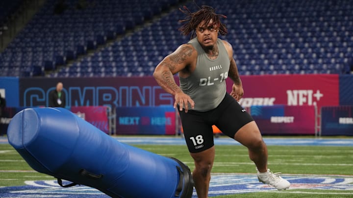 Feb 29, 2024; Indianapolis, IN, USA; Texas defensive lineman Byron Murphy (DL18) works out during Feb 29, 2024; Indianapolis, IN, USA; Texas defensive lineman Byron Murphy (DL18) works out during