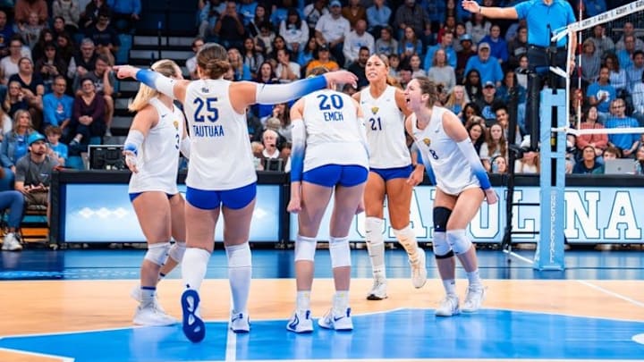 No. 4 Pitt Volleyball Celebrates Five-Set Win over No. 21 North Carolina in Chapel Hill, N.C. / Courtesy of Pitt Athletics