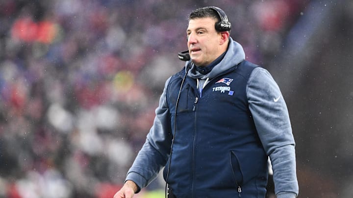 Jan 18, 2026; Foxborough, MA, USA; New England Patriots head coach Mike Vrabel looks on in the first half in an AFC Divisional Round game against the Houston Texans at Gillette Stadium. Mandatory Credit: Brian Fluharty-Imagn Images