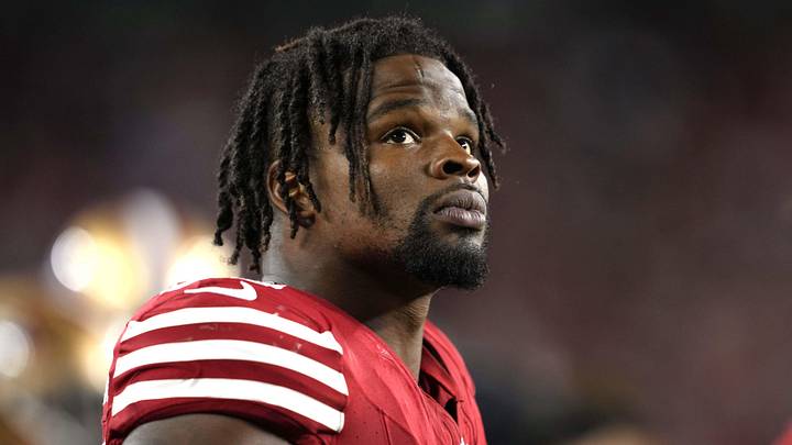 Oct 8, 2023; Santa Clara, California, USA; San Francisco 49ers linebacker Dre Greenlaw (57) during the fourth quarter against the Dallas Cowboys at Levi's Stadium. Mandatory Credit: Darren Yamashita-Imagn Images Oct 8, 2023; Santa Clara, California, USA; San Francisco 49ers linebacker Dre Greenlaw (57) during the fourth quarter against the Dallas Cowboys at Levi's Stadium. Mandatory Credit: Darren Yamashita-Imagn Images