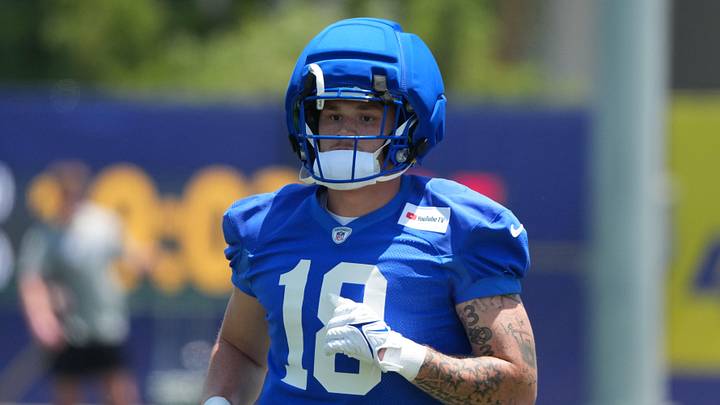 Jun 2, 2026; Woodland Hills, CA, USA; Los Angeles Rams tight end Terrance Ferguson (18) during organized team activities at Rams Practice Facility. Mandatory Credit: Kirby Lee-Imagn Images Jun 2, 2026; Woodland Hills, CA, USA; Los Angeles Rams tight end Terrance Ferguson (18) during organized team activities at Rams Practice Facility. Mandatory Credit: Kirby Lee-Imagn Images