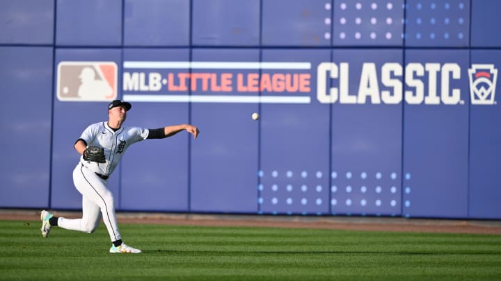 Aug 18, 2024; Williamsport, Pennsylvania, USA; Detroit Tigers starting pitcher Tarik Skubal (29) warms up before the game against the New York Yankees at BB&T Ballpark at Historic Bowman Field. Aug 18, 2024; Williamsport, Pennsylvania, USA; Detroit Tigers starting pitcher Tarik Skubal (29) warms up before the game against the New York Yankees at BB&T Ballpark at Historic Bowman Field.