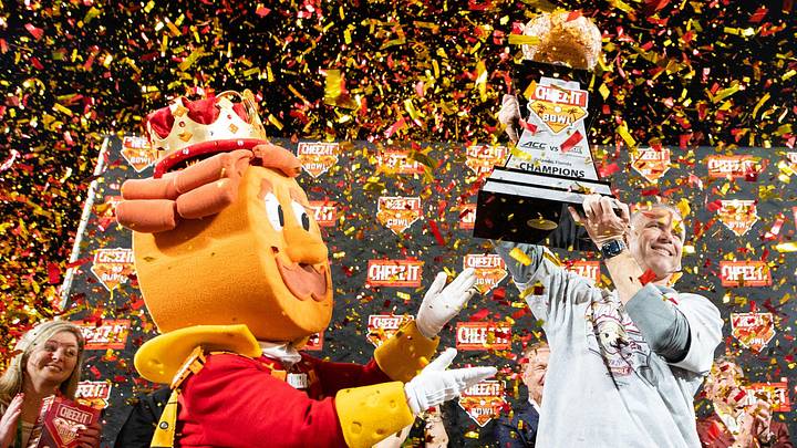 Florida State Seminoles head coach Mike Norvell holds up the Cheez-It Bowl trophy after the Seminoles defeated the Oklahoma Sooners 35-32 in the Cheez-It Bowl at Camping World Stadium on Thursday, Dec. 29, 2022.

Fsu V Oklahoma Second Half896