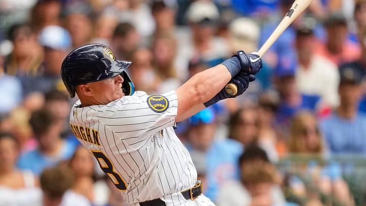 Milwaukee Brewers first baseman Andrew Vaughn. Milwaukee Brewers first baseman Andrew Vaughn.