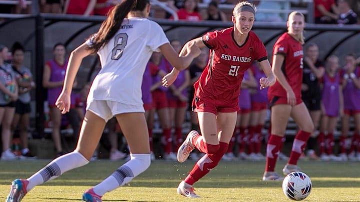 Texas Tech's Molly Skurcenski works against St. Bonaventure during a non-conference soccer match, Thursday, August 22, 2024, at John Walker Soccer Complex.
