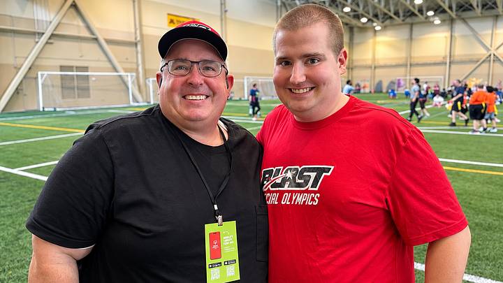 Father (Erich) and son (Max) at the Special Olympics Minnesota State Football Tournament