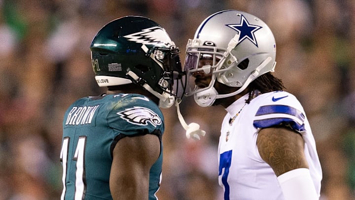Philadelphia Eagles wide receiver A.J. Brown and Dallas Cowboys cornerback Trevon Diggs have words after a play at Lincoln Financial Field Philadelphia Eagles wide receiver A.J. Brown and Dallas Cowboys cornerback Trevon Diggs have words after a play at Lincoln Financial Field