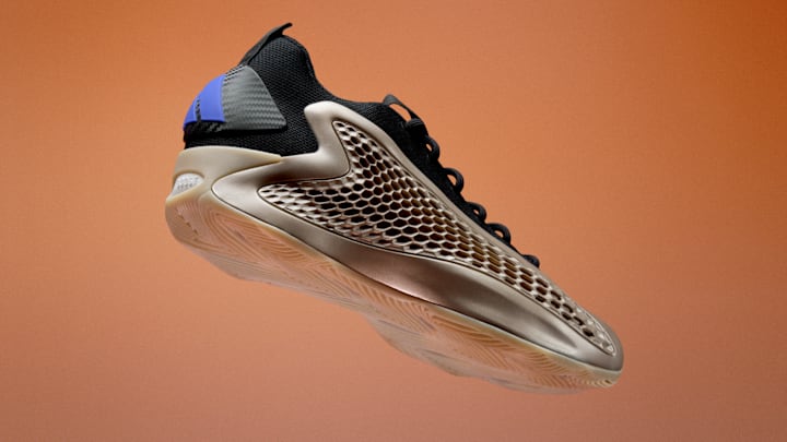 The adidas Anthony Edwards 1 "Champagne Metallic" colorway.