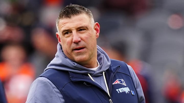 Jan 25, 2026; Denver, CO, USA; New England Patriots head coach Mike Vrabel before the 2026 AFC Championship Game at Empower Field at Mile High. Mandatory Credit: Ron Chenoy-Imagn Images
