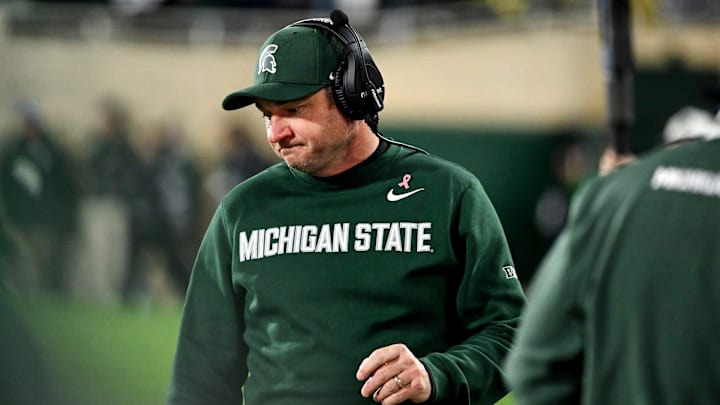 Michigan State's head coach Jonathan Smith looks on from the sideline during the fourth quarter in the game against Michigan on Saturday, Oct. 25, 2025, at Spartan Stadium in East Lansing.