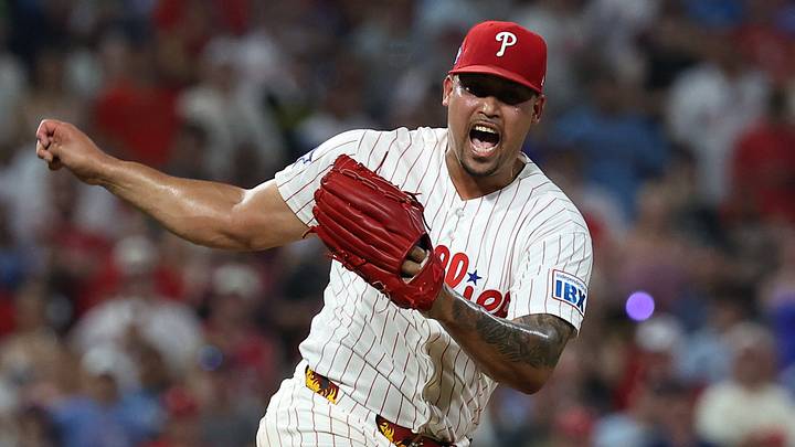 Jul 1, 2026; Philadelphia, Pennsylvania, USA; Philadelphia Phillies pitcher Jhoan Duran (59) reacts after a victory against the Pittsburgh Pirates at Citizens Bank Park. Jul 1, 2026; Philadelphia, Pennsylvania, USA; Philadelphia Phillies pitcher Jhoan Duran (59) reacts after a victory against the Pittsburgh Pirates at Citizens Bank Park.