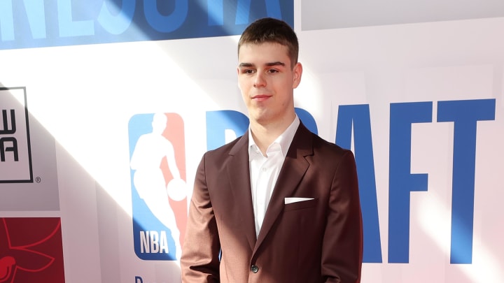 Jun 26, 2024; Brooklyn, NY, USA; Nikola Topic arrives before the first round of the 2024 NBA Draft at Barclays Center. Mandatory Credit: Brad Penner-USA TODAY Sports Jun 26, 2024; Brooklyn, NY, USA; Nikola Topic arrives before the first round of the 2024 NBA Draft at Barclays Center. Mandatory Credit: Brad Penner-USA TODAY Sports