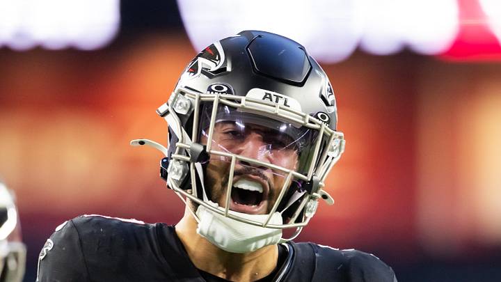 Dec 21, 2025; Glendale, Arizona, USA; Atlanta Falcons safety Jessie Bates III (3) against the Arizona Cardinals at State Farm Stadium. Mandatory Credit: Mark J. Rebilas-Imagn Images
