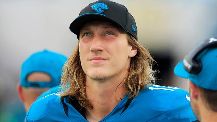 Jacksonville Jaguars quarterback Trevor Lawrence (16) looks on during the fourth quarter of an NFL football matchup at EverBank Stadium on Sunday, Sept. 13, 2026, in Jacksonville, Fla. The Jaguars defeated the Browns 34-10. [Corey Perrine/Florida Times-Union]