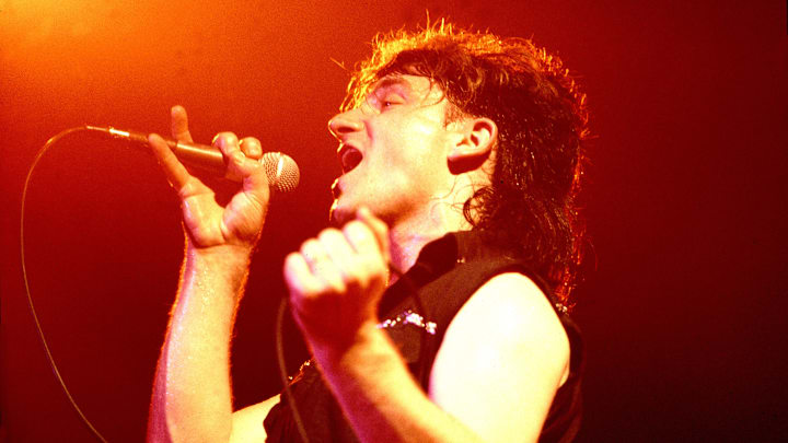 Bono of U2, performing in 1983 Bono of U2, performing in 1983