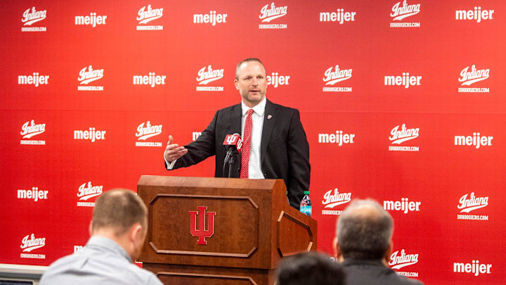 Indiana University men's basketball Head Coach Darian DeVries speaks at the introductory press conference at Simon Skjodt Assembly Hall on Wednesday, March 19, 2025.
