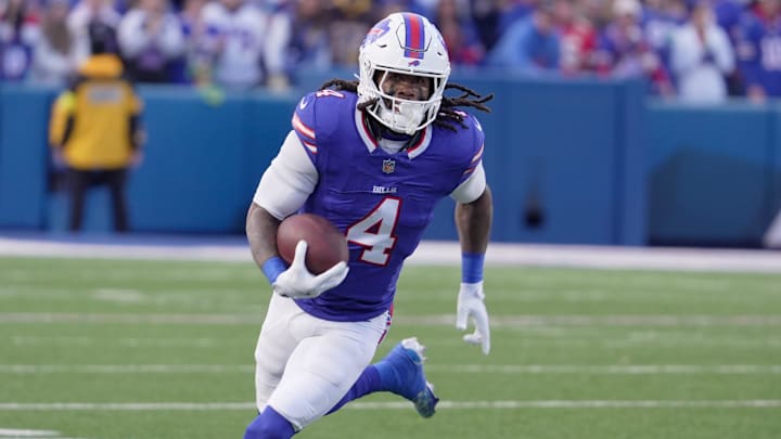 Buffalo Bills running back James Cook III has a wide open are to run the ball during first half action against the Kansas City Chiefs at Highmark Stadium in Orchard Park on Nov. 2, 2025.