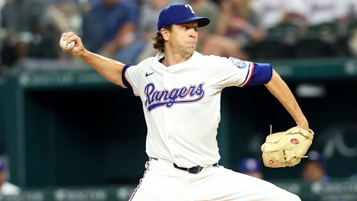 Jul 1, 2025; Arlington, Texas, USA; Texas Rangers starting pitcher Jacob deGrom (48) throws during the first inning against the Baltimore Orioles at Globe Life Field. Jul 1, 2025; Arlington, Texas, USA; Texas Rangers starting pitcher Jacob deGrom (48) throws during the first inning against the Baltimore Orioles at Globe Life Field.
