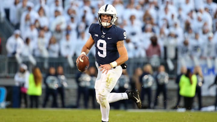 Oct 13, 2018; University Park, PA, USA; Penn State Nittany Lions quarterback Trace McSorley (9) runs with the ball against the Michigan State Spartans Oct 13, 2018; University Park, PA, USA; Penn State Nittany Lions quarterback Trace McSorley (9) runs with the ball against the Michigan State Spartans