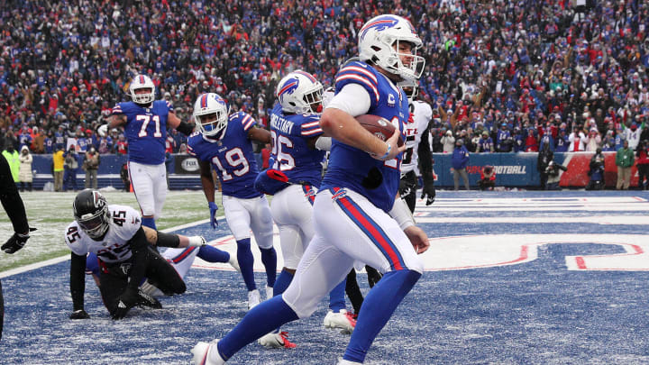 Bills quarterback Josh Allen scores one of two rushing touchdowns against Atlanta Bills quarterback Josh Allen scores one of two rushing touchdowns against Atlanta