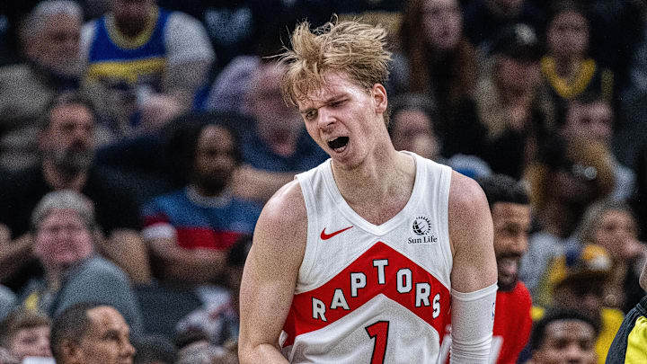Toronto Raptors guard Gradey Dick (1) celebrates.