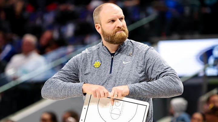 Dec 1, 2023; Dallas, Texas, USA;  Memphis Grizzlies head coach Taylor Jenkins reacts during the